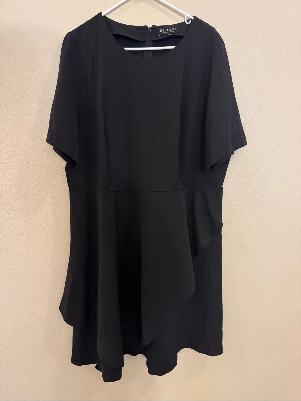 Eloquii Black Short-Sleeve Draped Peplum Dress
